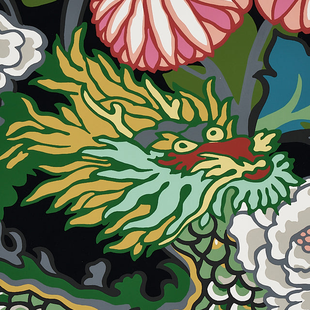CHIANG MAI DRAGON Ebony by Schumacher Chinoiserie Dragon Floral Wallpaper – Schumacher 5001065
