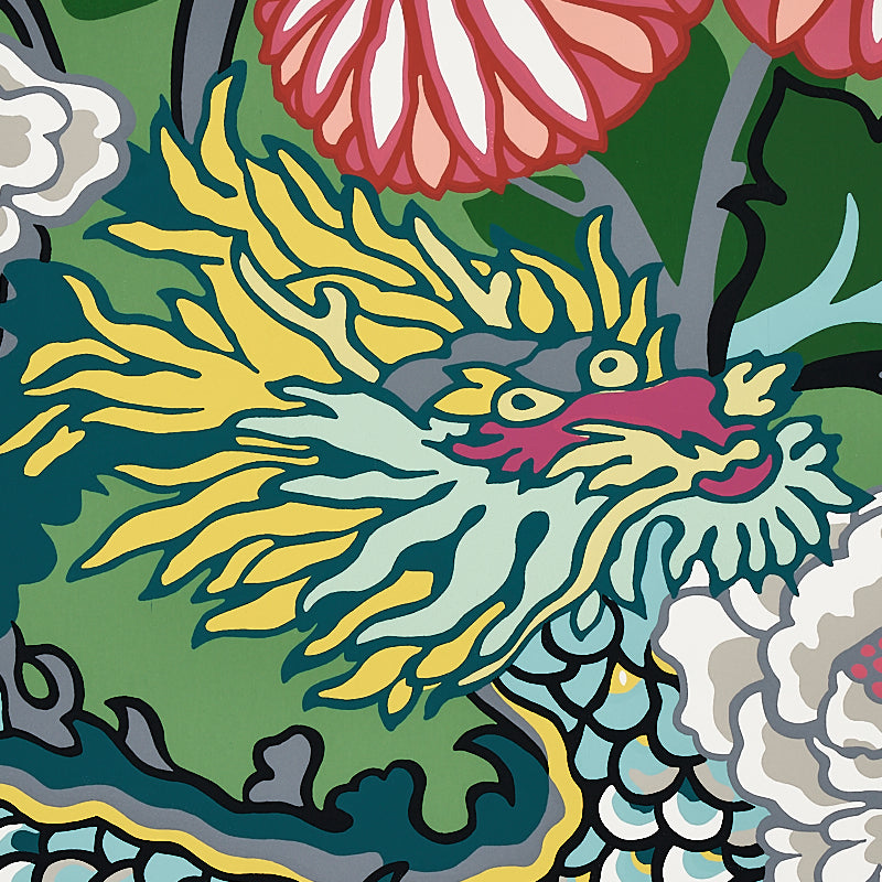 CHIANG MAI DRAGON Jade by Schumacher Iconic Chinoiserie Dragon Floral Wallpaper – Schumacher 5001067