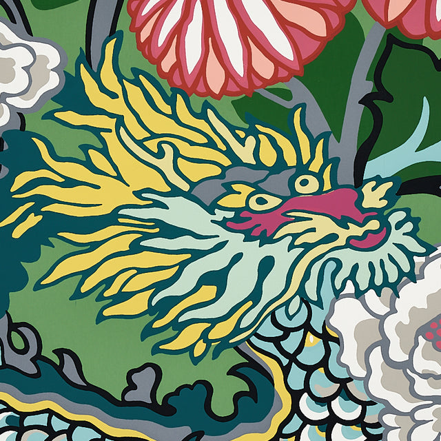 CHIANG MAI DRAGON Jade by Schumacher Iconic Chinoiserie Dragon Floral Wallpaper – Schumacher 5001067