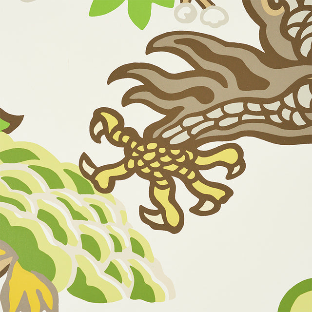 Chiang Mai Dragon Leaf by Schumacher Art Deco Chinoiserie Wallpaper – Schumacher 5001069