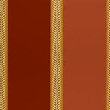 Valais Stripe lacquer wallpaper by Schumacher in rich red and gold vertical stripes with laurel leaf detailing.