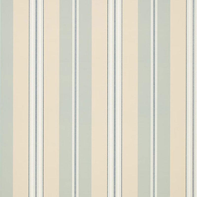 Chalon Stripe wallpaper in Sky by Schumacher featuring classic vertical stripes in soft blue and cream tones.