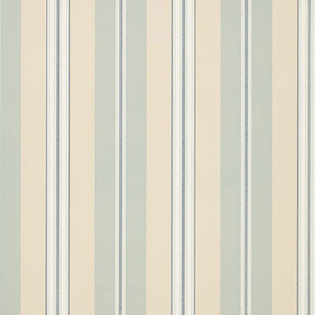 Chalon Stripe wallpaper in Sky by Schumacher featuring classic vertical stripes in soft blue and cream tones.