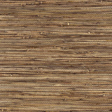 Bamba Rushcloth Ash by Schumacher - natural woven grasscloth wallpaper in neutral brown tones, close-up texture view