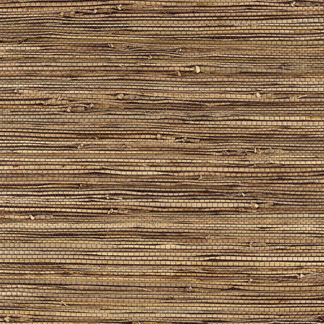 Bamba Rushcloth Ash by Schumacher - natural woven grasscloth wallpaper in neutral brown tones, close-up texture view