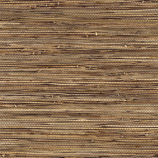 Bamba Rushcloth Ash by Schumacher - natural woven grasscloth wallpaper in neutral brown tones, close-up texture view