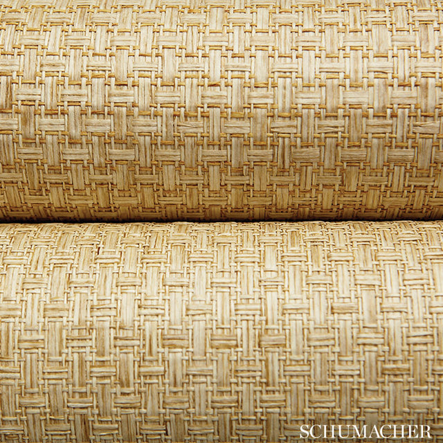 Goza Weave Wheat by Schumacher Natural Textured Basketweave Wallpaper – Schumacher 5002990