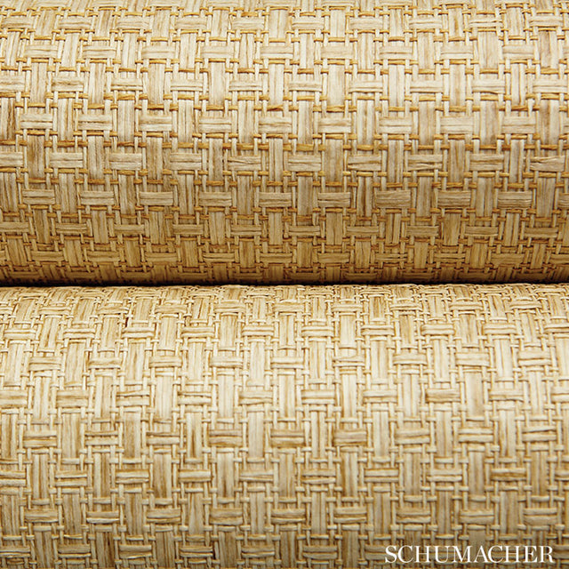 Goza Weave Beige Basketweave Grasscloth Wallpaper – Schumacher 5002991