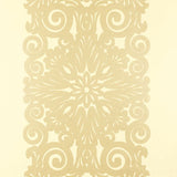 Champagne shimmer wallpaper with ornate graphic panel stripe pattern by Schumacher