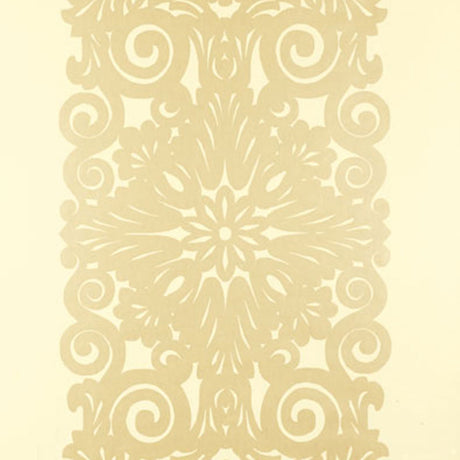 Champagne shimmer wallpaper with ornate graphic panel stripe pattern by Schumacher