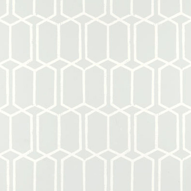 Modern Trellis Cirrus geometric trellis wallpaper by Schumacher in light grey and white.
