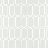 Modern Trellis Cirrus geometric trellis wallpaper by Schumacher in light grey and white.