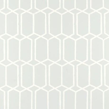 Modern Trellis Cirrus geometric trellis wallpaper by Schumacher in light grey and white.