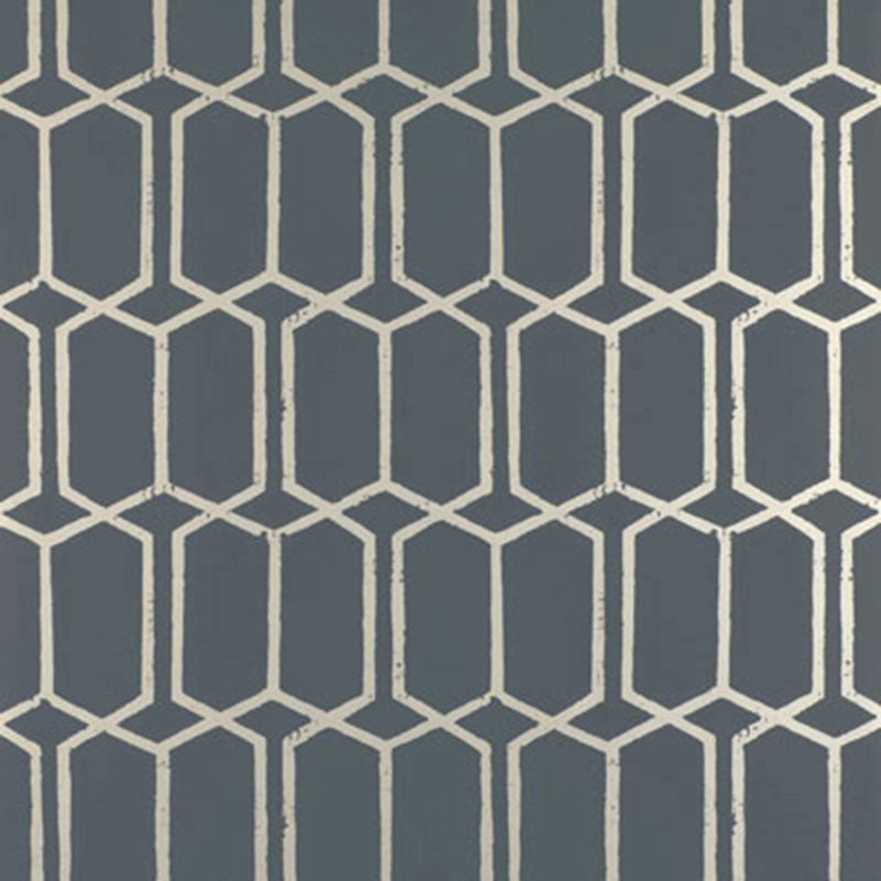 Modern Trellis Charcoal Metallic geometric trellis wallpaper by Schumacher