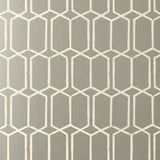 Modern Trellis silver geometric wallpaper by Schumacher, hand screen printed, from the Avant-Garde collection.