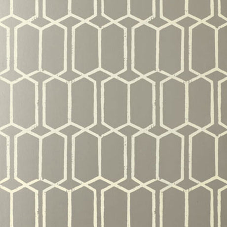 Modern Trellis silver geometric wallpaper by Schumacher, hand screen printed, from the Avant-Garde collection.