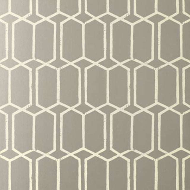Modern Trellis silver geometric wallpaper by Schumacher, hand screen printed, from the Avant-Garde collection.