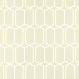 Modern Trellis wallpaper in Alabaster by Schumacher, geometric trellis pattern in cream and white.