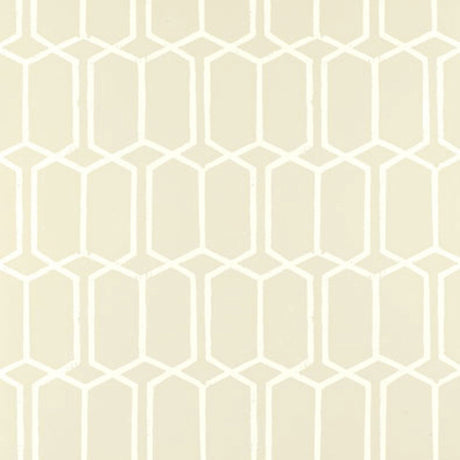 Modern Trellis wallpaper in Alabaster by Schumacher, geometric trellis pattern in cream and white.