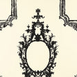 Baroque black and white ornate frame wallpaper pattern from Schumacher's Exuberant Prints collection, GO BAROQUE.