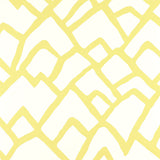 Zimba Soft Chartreuse wallpaper by Schumacher features a bold, graphic abstract pattern in yellow and white.
