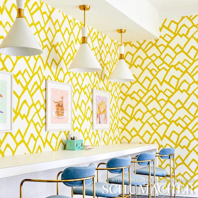 Zimba Citrine by Schumacher Hand-Printed Geometric Wallpaper – Schumacher 5003305