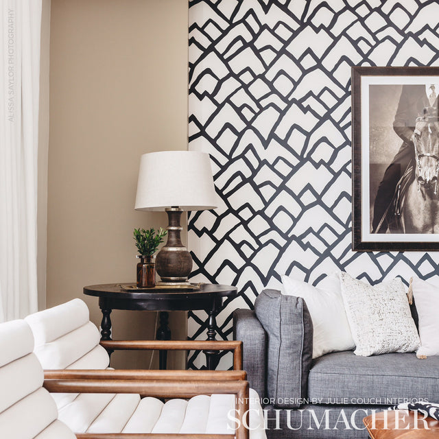 Zimba Ebony by Schumacher Hand-Printed Geometric Wallpaper – Schumacher 5003308