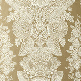 Champagne lace damask wallpaper with intricate hand screen printed pattern by Schumacher.