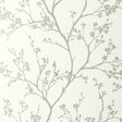 Twiggy Silver wallpaper by Schumacher featuring delicate flowering branches silhouetted against a solid ground.