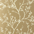 Twiggy Champagne wallpaper by Schumacher featuring delicate flowering branches silhouetted against a champagne background.