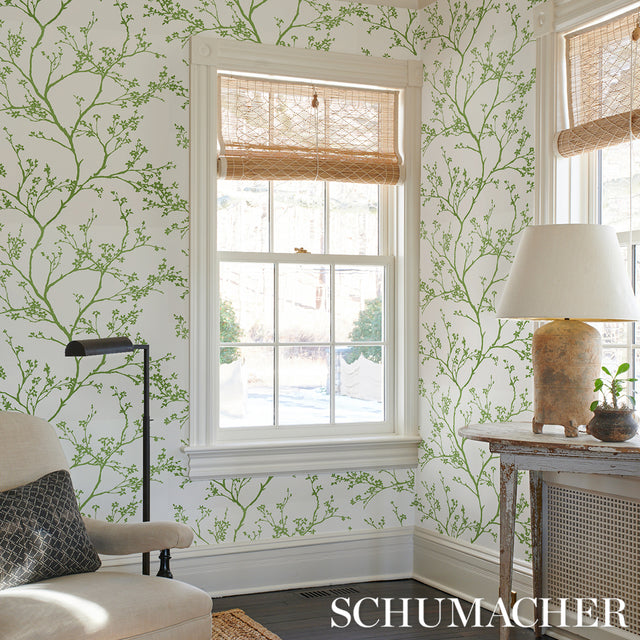 Twiggy Green by Schumacher Moon River Collection Hand Screen Printed Wallpaper – Schumacher 5003345