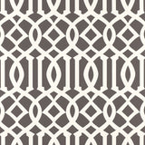 Imperial Trellis Charcoal by Kelly Wearstler for Schumacher - iconic geometric trellis wallpaper in charcoal and white, shown in bedroom and bathroom interiors.