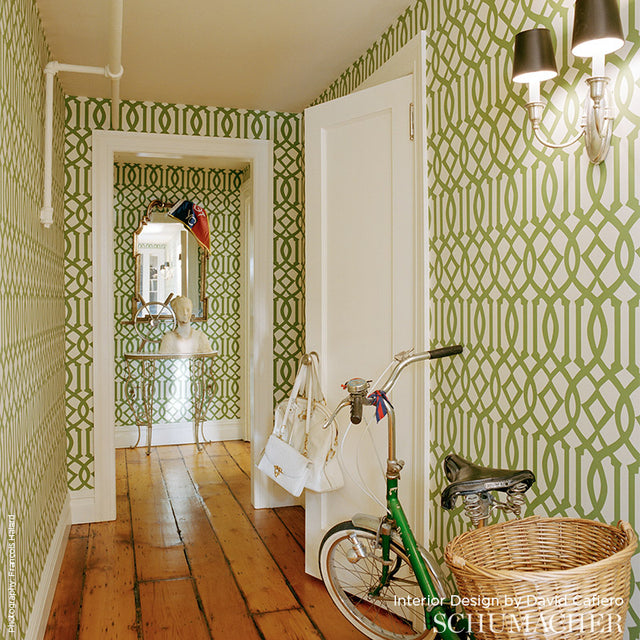 Imperial Trellis Silver by Schumacher – Kelly Wearstler Geometric Trellis Wallpaper 5003362