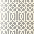 Imperial Trellis wallpaper by Schumacher in a silver geometric trellis pattern, designed by Kelly Wearstler, shown in interior settings.