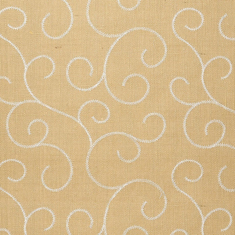 Adhafera Scroll wallpaper in Straw by Schumacher, handcrafted scroll pattern on paper wallcovering.