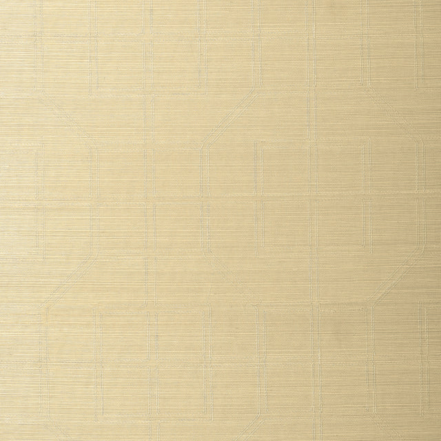 Linyi Embroidered Fret Sisal wallcovering in cream with a subtle embroidered geometric fret pattern and sisal texture.