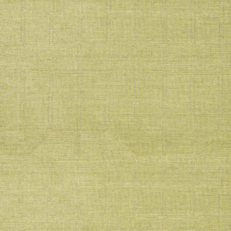 Linyi Embroidered Fret Sisal in Celery, handcrafted wallcovering with geometric embroidered pattern, by Schumacher.