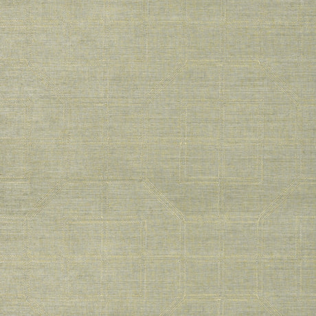 Linyi Embroidered Fret Sisal wallpaper in Mist colorway, handcrafted geometric pattern by Schumacher