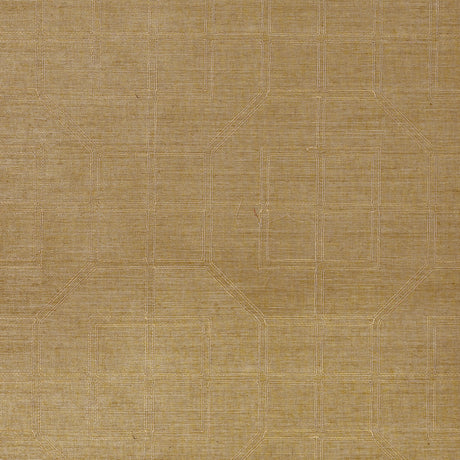 Linyi Embroidered Fret Sisal wallcovering in linen color with geometric embroidered pattern by Schumacher