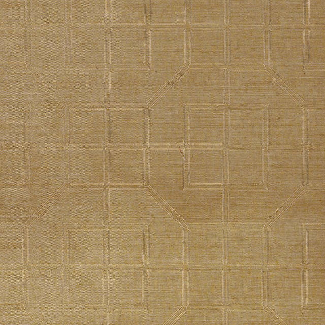 Linyi Embroidered Fret Sisal wallcovering in linen color with geometric embroidered pattern by Schumacher