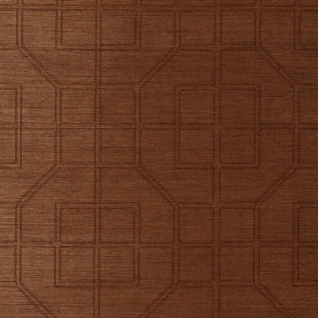 Linyi Embroidered Fret Sisal in Chestnut, handcrafted wallcovering with geometric fretwork pattern and sisal texture.