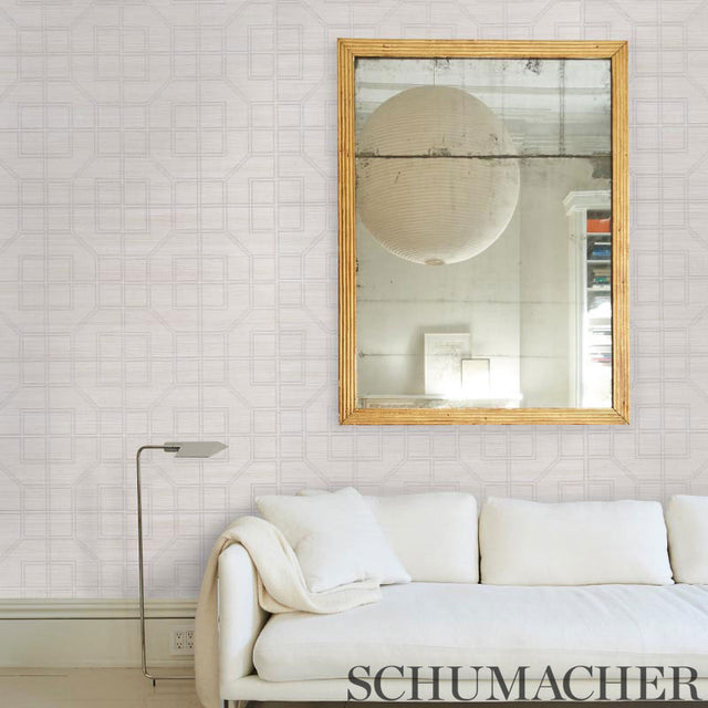 Linyi Embroidered Fret Sisal Natural Shimmer by Schumacher Handcrafted Textured Wallcovering – Schumacher 5003555