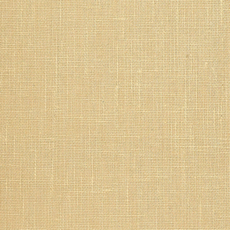 Close-up of Schumacher Adhafera Ground straw-colored handcrafted wallcovering with natural woven texture