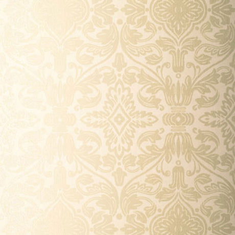 Varenna Damask wallpaper in Sand by Schumacher, featuring a classic damask pattern in neutral tones.