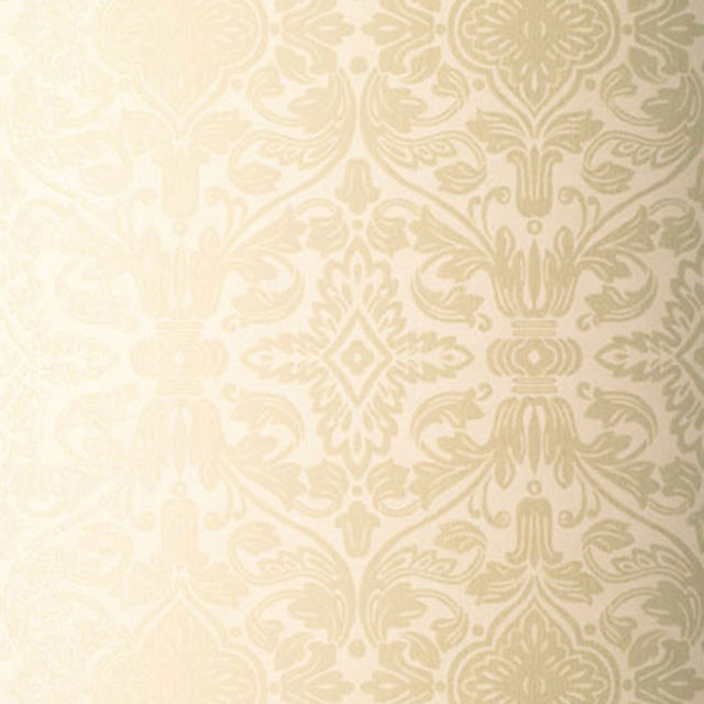 Varenna Damask wallpaper in Sand by Schumacher, featuring a classic damask pattern in neutral tones.