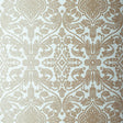 Varenna Damask wallpaper in Robin's Egg by Schumacher, featuring a classic damask pattern in beige and blue tones.