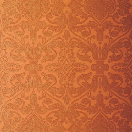 Varenna Damask terracotta damask patterned wallpaper by Schumacher