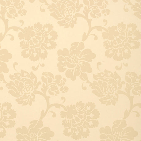 Albero Floreale Damask wallpaper in bisque by Schumacher, featuring a classic floral damask pattern in soft beige tones.