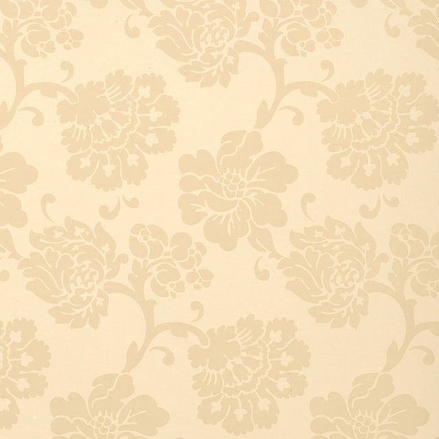 Albero Floreale Damask wallpaper in bisque by Schumacher, featuring a classic floral damask pattern in soft beige tones.
