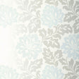 Saraceno Damask wallpaper in aquamarine with a large-scale damask floral pattern by Schumacher.
